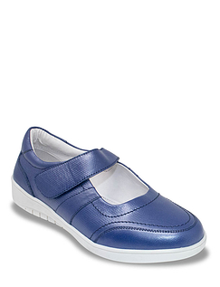 Leather Wide Fit Touch Fasten Shoe Navy