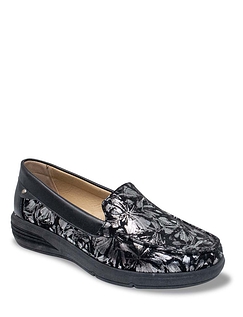 Metallic Over Print Loafer Style Shoe Black