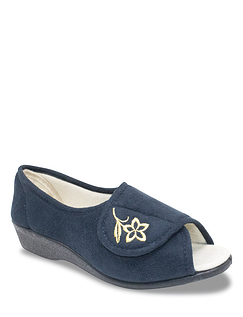 Extra Wide Fit Embroidered Open Toe Slipper Navy