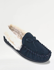 Ladies Suede Moccasin Slipper Navy