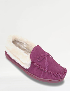 Ladies Suede Moccasin Slipper - Pink