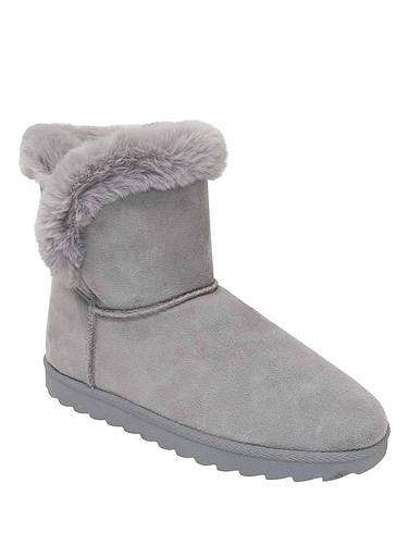 Ladies Wide Fit Pull On Faux Fur Trim Mock Suede Boot