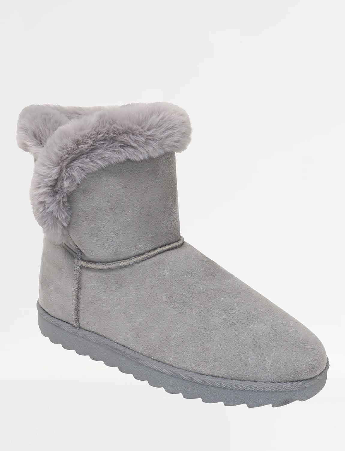 Ladies Wide Fit Pull On Faux Fur Trim Mock Suede Boot | Chums