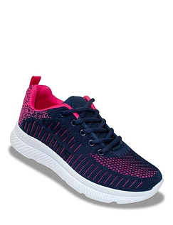 Wide EE Fit Lace Up Knit Fabric Leisure Shoe Navy