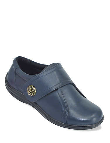 Extra Wide EEE Fit Touch Fasten Leather Shoe - Navy