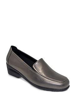 Slip On Wide E Fit Leather Shoe Pewter
