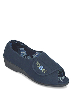 Touch Fasten Wide E Fit Open Toe Slippers Navy
