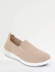 Wide Fit Knit Fabric Slip On Trainers Beige