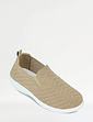 Wide Fit Knit Fabric Slip On Trainers Beige