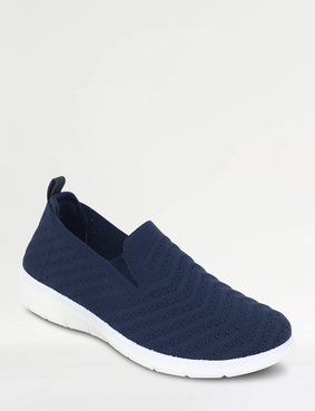 Wide Fit Knit Fabric Slip On Trainers Beige