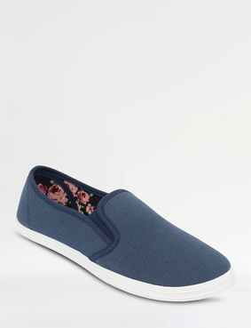 Dr Keller Wide Fit Slip On Canvas Shoe Blue
