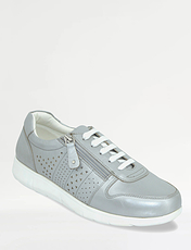 Pearlised Leather Wide Fit Trainers with Side Zip Grey