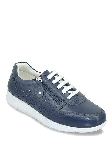 Pearlised Leather Wide Fit Trainers with Side Zip