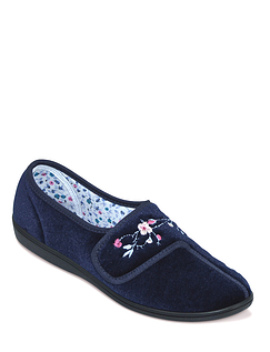Dr Keller Touch Fasten Embroidered Slippers Navy