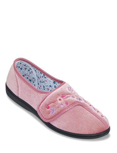 Dr Keller Touch Fasten Embroidered Slippers - Pink