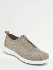 Wide E Fit Zip Front Marl Knit Fabric Trainer Khaki
