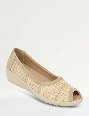 Wide EE Fit Raffia Effect Peep Toe Shoe Natural