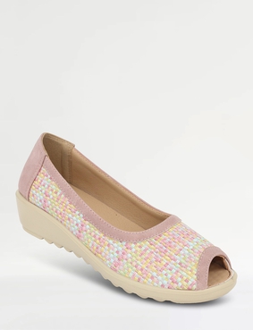 Wide EE Fit Raffia Effect Peep Toe Shoe Natural