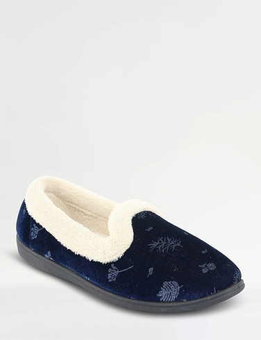 Slip On Print Velour Slipper