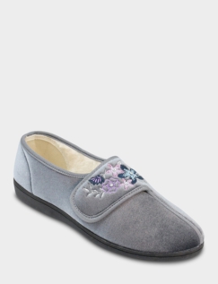 Dr Keller Embroidered Faux Fur Lined Slipper Grey