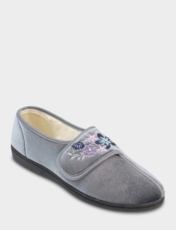 Dr Keller Embroidered Faux Fur Lined Slipper Grey