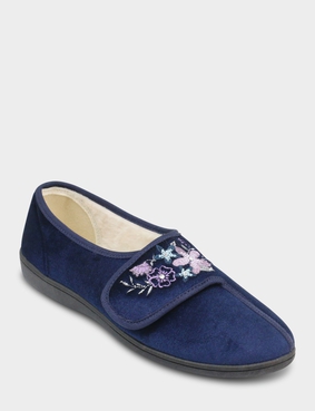 Dr Keller Embroidered Faux Fur Lined Slipper Grey