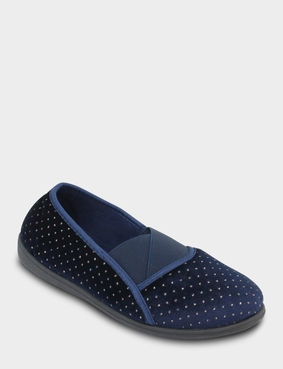 Dr Lightfoot Glitter Dot Velour E Fit Slipper Navy