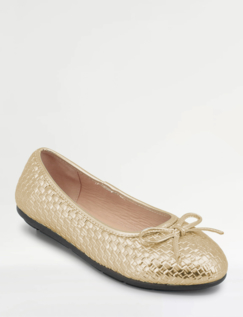 Basket Weave Ballerina EE Fit Pump Gold