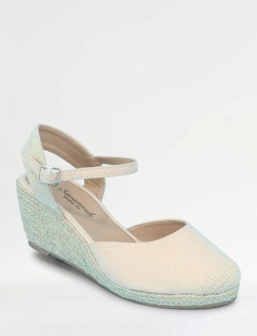 Wide EE Fit Mock Suede Covered Toe Wedge Espadrille Shoe