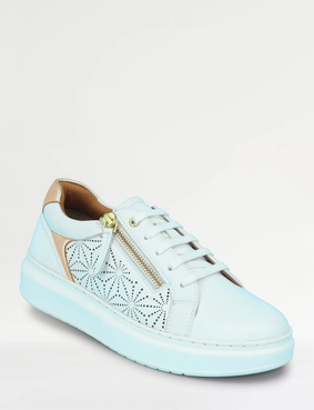 Leather Punchout Metallic Trim Wide EE Fit Trainer Light Khaki