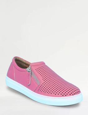 Leather Wide EE Fit Side Zip Punchwork Shoe Coral