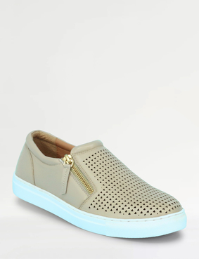 Leather Wide EE Fit Side Zip Punchwork Shoe Coral