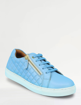 Quilted Side Zip Wide EE Fit Leather Trainer Blue