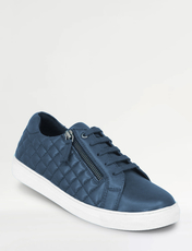 Quilted Side Zip Wide EE Fit Leather Trainer Blue