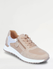 Dr Keller Nubuck Look Trainer With Side Zip And Lace Up Beige