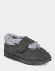 Touch Fasten EE Fit Mock Suede Bootee Slipper Grey