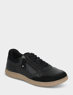 Leather EE Fit Side Zip and Lace Up Trainer Black