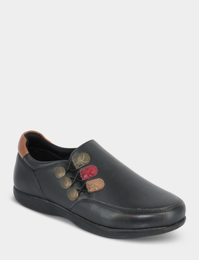 Leather EEE Fit Slip On Shoe with Ortholite Insole Black