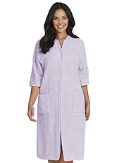 Zip Through Three Quarter Sleeve Dressing Gown Lilac