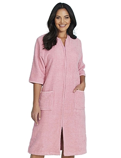 Zip Through Three Quarter Sleeve Dressing Gown Pink