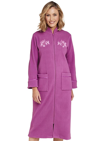 Knitted Zip Embroidered Dressing Gown