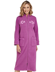 Knitted Zip Embroidered Dressing Gown Dusky Lavender