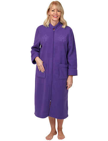 Ladies Givoni Burgandy Mid Length Zip Dressing Gown Bath Robe (Garnet GB76)