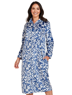 Supersoft Printed Zip Dressing Gown Navy