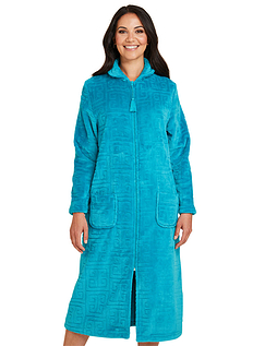 Supersoft Embossed Zip Dressing Gown - Teal
