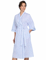 Swirl Leaf Print Wrap Robe Blue