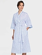 Swirl Leaf Print Wrap Robe Blue