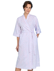 Swirl Leaf Print Wrap Robe Blue