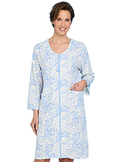 Zip Through Print Waffle Robe Blue