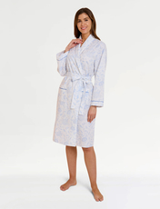 Slub Cotton Woven Print Wrap Robe BLUE
